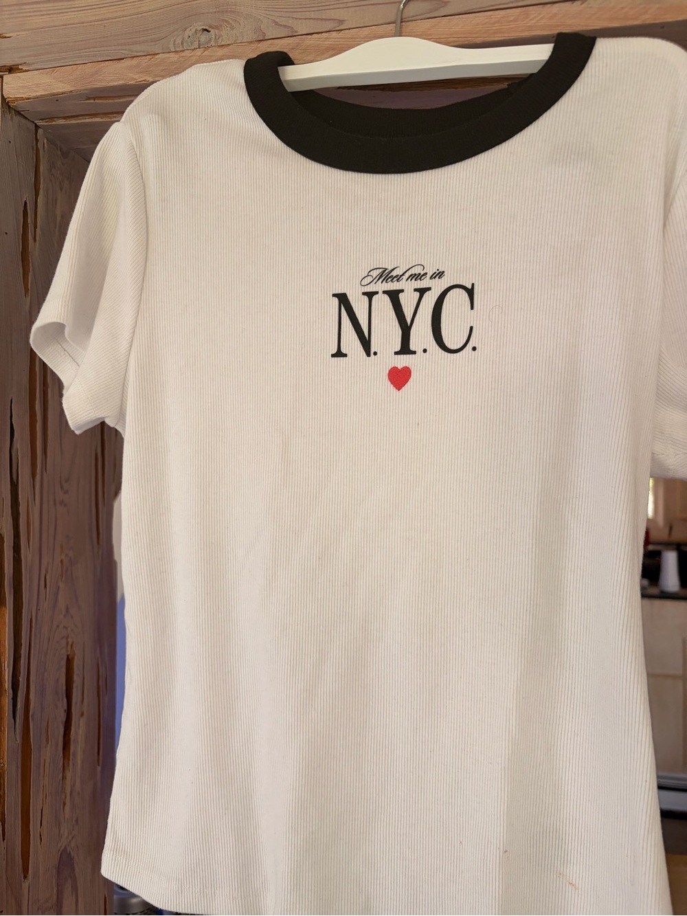 Old Navy White 'Made me in N.Y.C.' Ringer Tee  size large